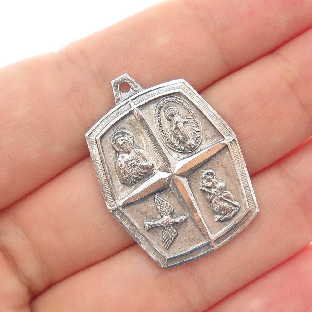 CHAPEL 925 Sterling Silver Antique Art Deco 4-Way Cross Medal Charm Pendant